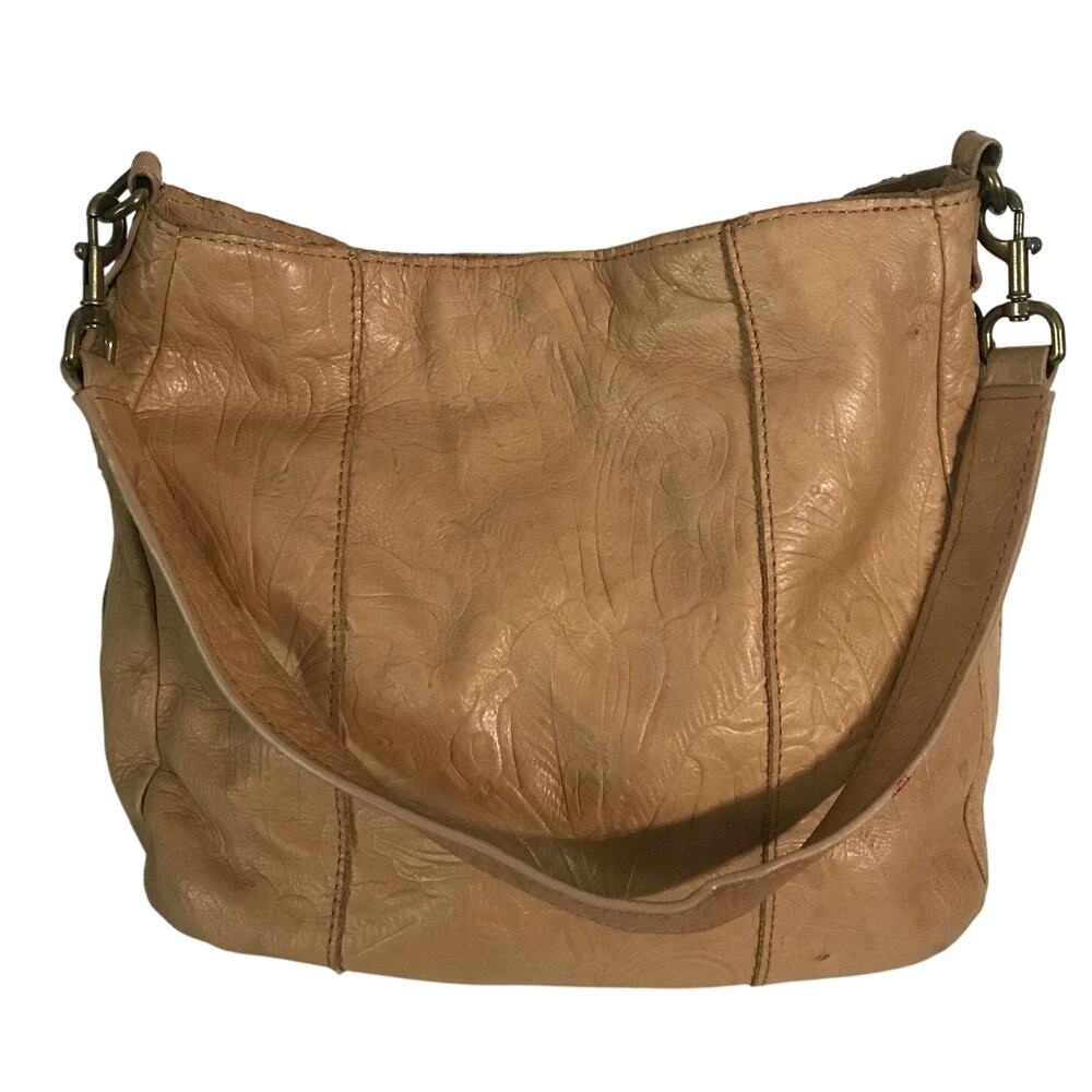 American Leather Co Purse Womens Leather Embossed Tooled Hobo Shoulder Camel
